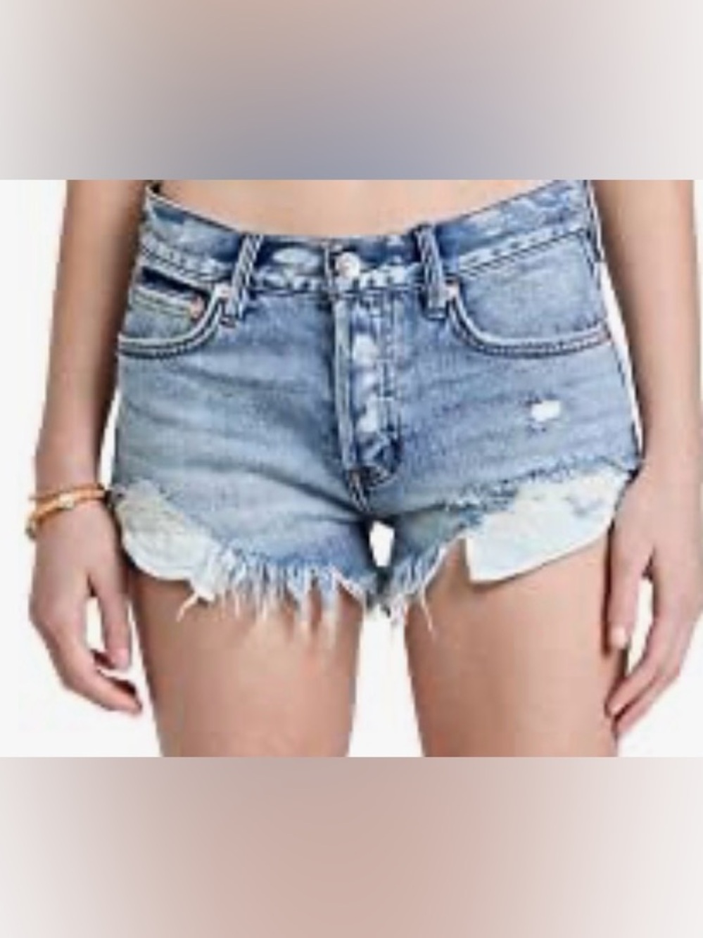 Agolde Light Blue Distressed Button-Front Jean Shorts